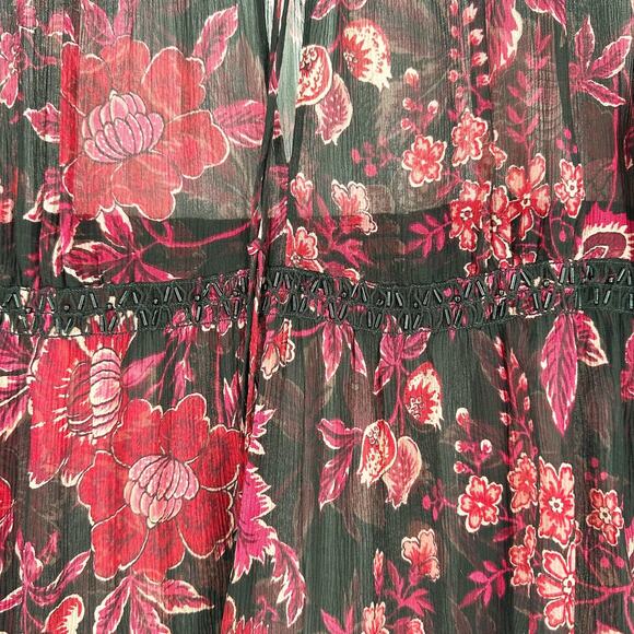 VTG Express 100% Silk Top Medium Babydoll Fairygrunge Sheer Dark Floral Whimsy - Picture 4 of 9